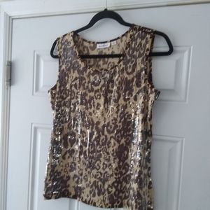Joan Rivers Sleeveless Scoop Neck Sequin Animal Print Tank Sz Small